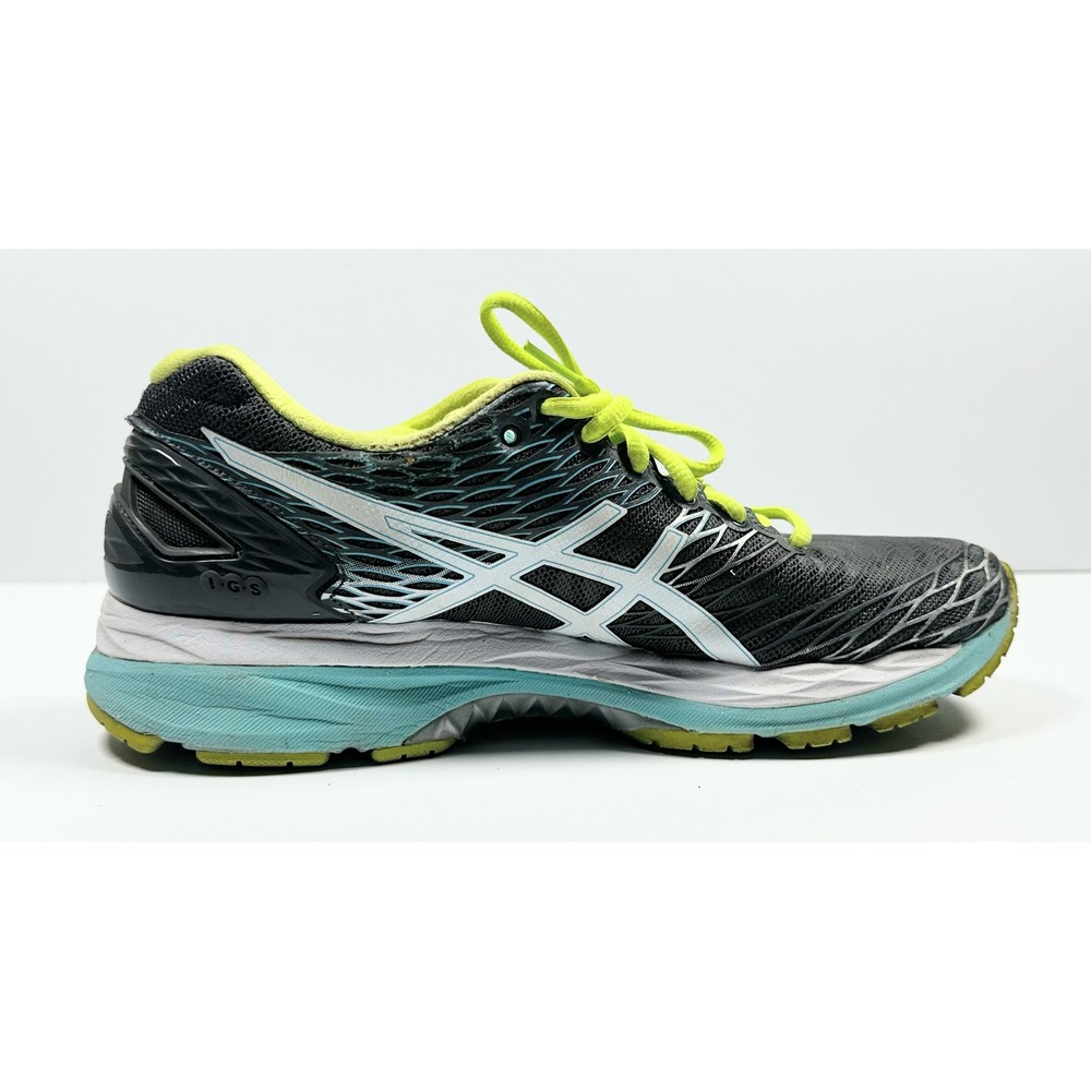Asics Gel-Nimbus 18 Womens Running Shoes Gray Neon Green/Yellow Blue T650N Sz 9 - Picture 9 of 16